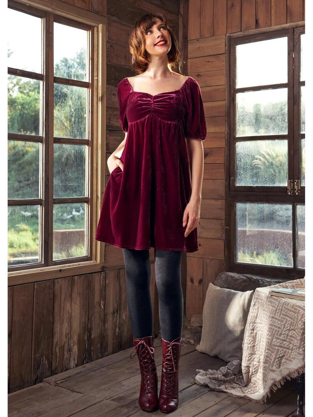 Ivy City Co NWT Women's Velvet Jewel Dress Size 3X Wine Maroon Holiday Flowy